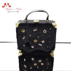 Sam Edelman Black Faux Leather/Fur Shoulder Bag